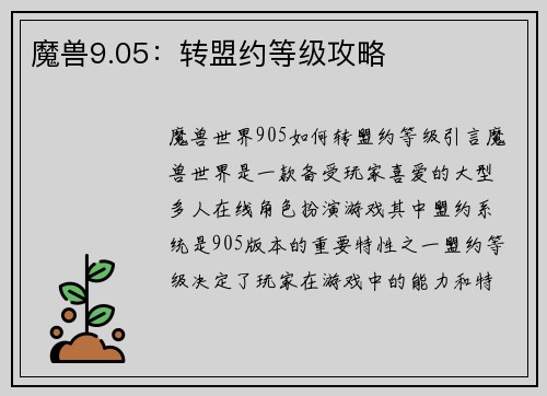 魔兽9.05：转盟约等级攻略