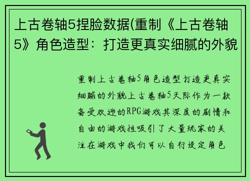 上古卷轴5捏脸数据(重制《上古卷轴5》角色造型：打造更真实细腻的外貌)